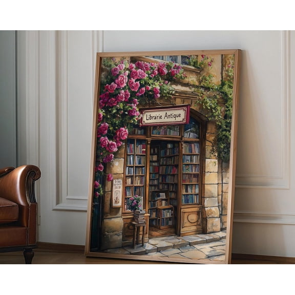 Bookstore Print, French Bookshop Art Print, Bookstore with Roses poster, Housewarming Gift, Bookstore print, Book lover gift, Bookish gift, 12x18 UNFRAMED