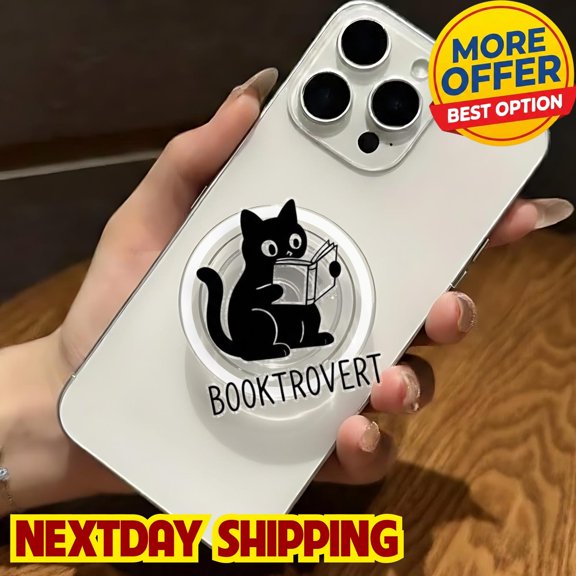 Booktrovert Cat Magnetic Phone Grip| Reading Lover Accessories | Personalized Bookish E-reader Grip | Phone Holder| Gift for Bookworm