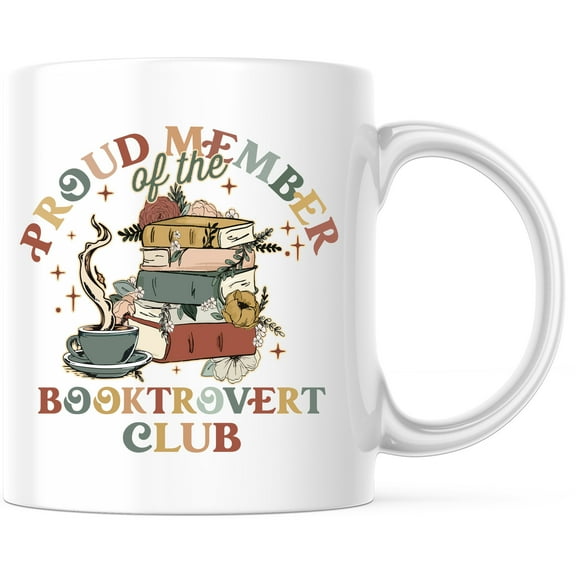 Booktrovert Club Member Mug | Books and Coffee | Reader Mug | Introvert Gift | Librarian Gift | Book Lover | Bookworm Mug | Reading Enthusiast - 11 Ounce Novelty Coffee Cup - WMUG0298