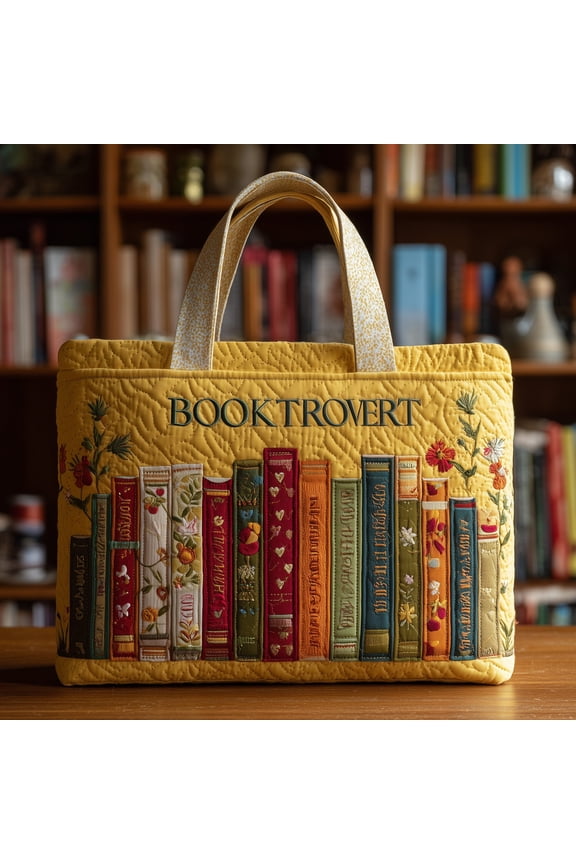 Booktrovert Quilted Tote Bag, Bookish Shoulder Carryall, Everyday Essentials Bag, Gift for Readers
