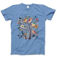 thumbnail image 1 of Women's White Short Sleeve T-Shirt Featuring Colorful Birds and Whimsical Floral Tree Graphic – Soft Cotton Casual Tee for Nature and Animal Lovers, 1 of 7
