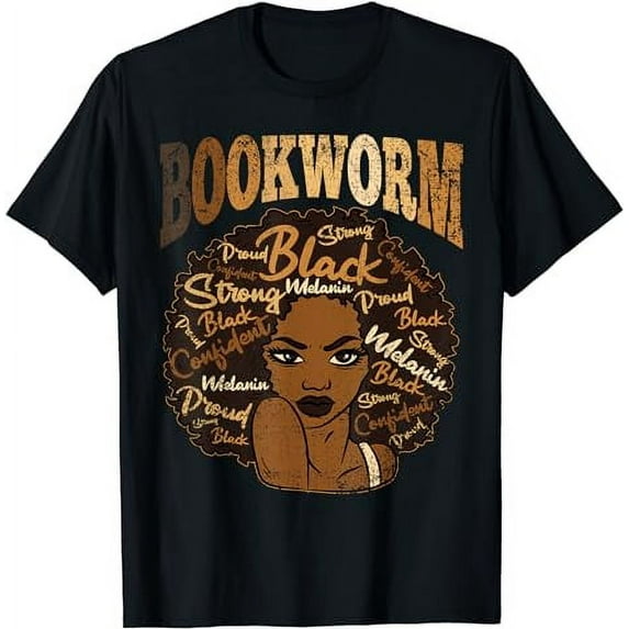 Bookworm Afro Woman Black History Month BLM Melanin Reading T-Shirt