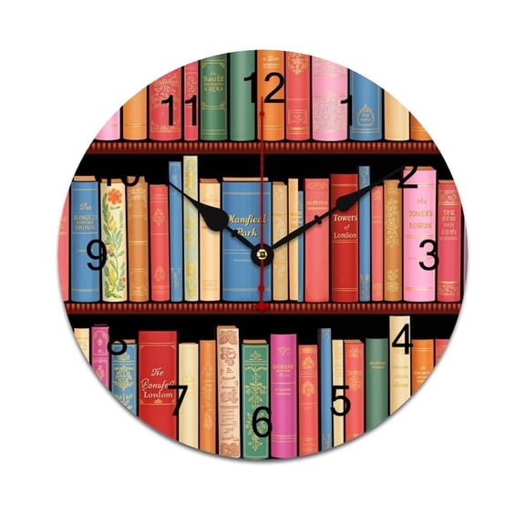 Bookworm Antique Book Library Bedroom Wall Clock Large Modern Kitchen Dinning Round Living Room Watch Home Decor 10in