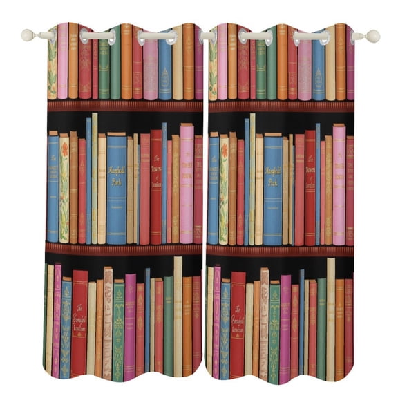 Bookworm Antique Book Library Blackout Curtains Window Drapes Room Darkening Thermal Insulated Grommets Curtains for Living, Dining, Bedroom,2 Panels