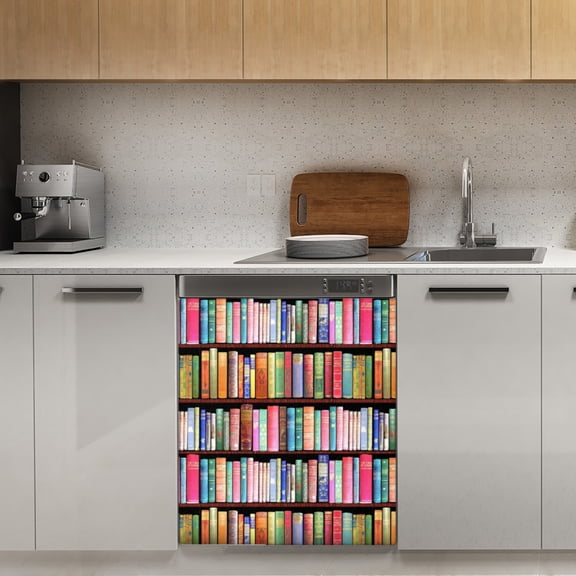 Bookworm Antique book library, vintage book shelf Dishwasher Magnet Cover Decorative Sticker for Home Cabinet Kitchen 23" x26"