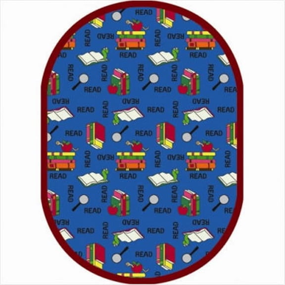 Bookworm Blue 5 ft.4 in. x 7 ft.8 in. Oval  WearOn Nylon Machine Tufted- Cut Pile Just for Kids Rug