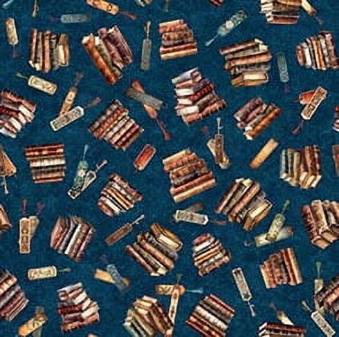 Bookworm - 30449W - Blue Stacked Book Toss- Qt Fabrics - Walmart.com