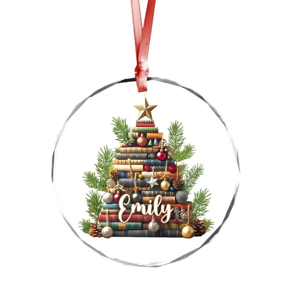 Bookworm Christmas Ornaments 2D Flat, Bookshelf Xmas Ornament, Gift For Lover Reading Teacher, Librarian, Book Nerd Friends Keepsake Gifts