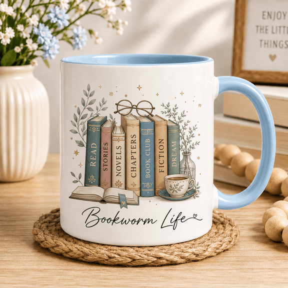 Bookworm Gift Ceramic Coffee Mugs Personalized Floral Books for Reader Librarian Gift 11 oz 15 oz