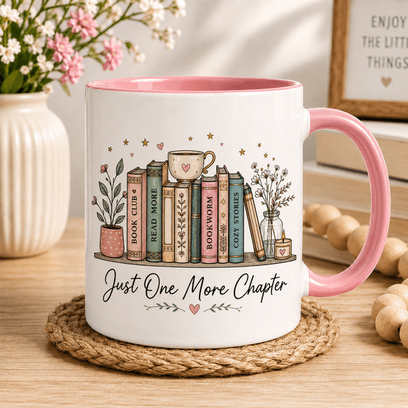 Bookworm Gift Ceramic Coffee Mugs, Personalized Floral Bookshelf for Reader Gift 11 oz 15 oz
