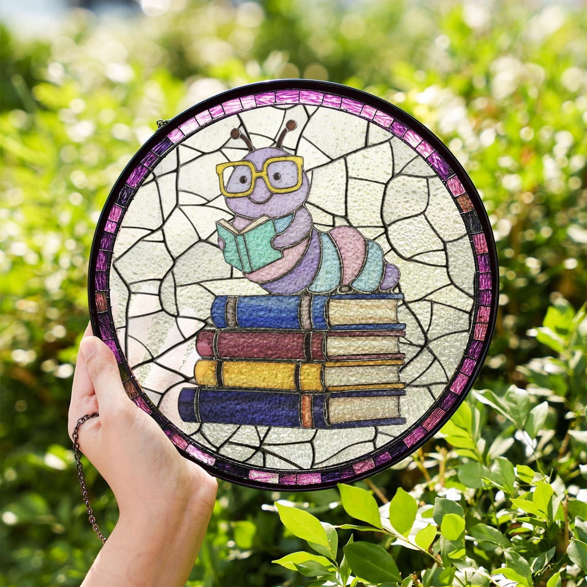 Bookworm Window Display Bookworm Glass Suncatcher, Book Lover Window Hanging, Reading ...