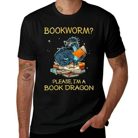 Bookworm Please I'm A Book Dragon Mens T Shirts Cotton Short Sleeve T-Shirt Crew Neck Tees Casual Shirt