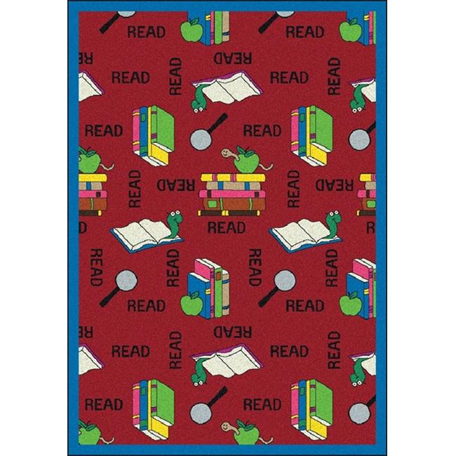 Bookworm Red 5 ft.4 in. x 7 ft.8 in. WearOn Nylon Machine Tufted- Cut ...