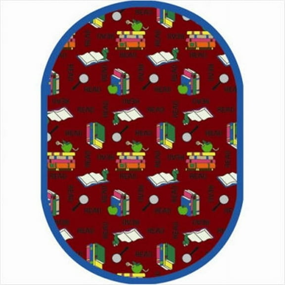 Bookworm Red 7 ft.8 in. x 10 ft.9 in. Oval WearOn Nylon Machine Tufted- Cut Pile Just for Kids Rug
