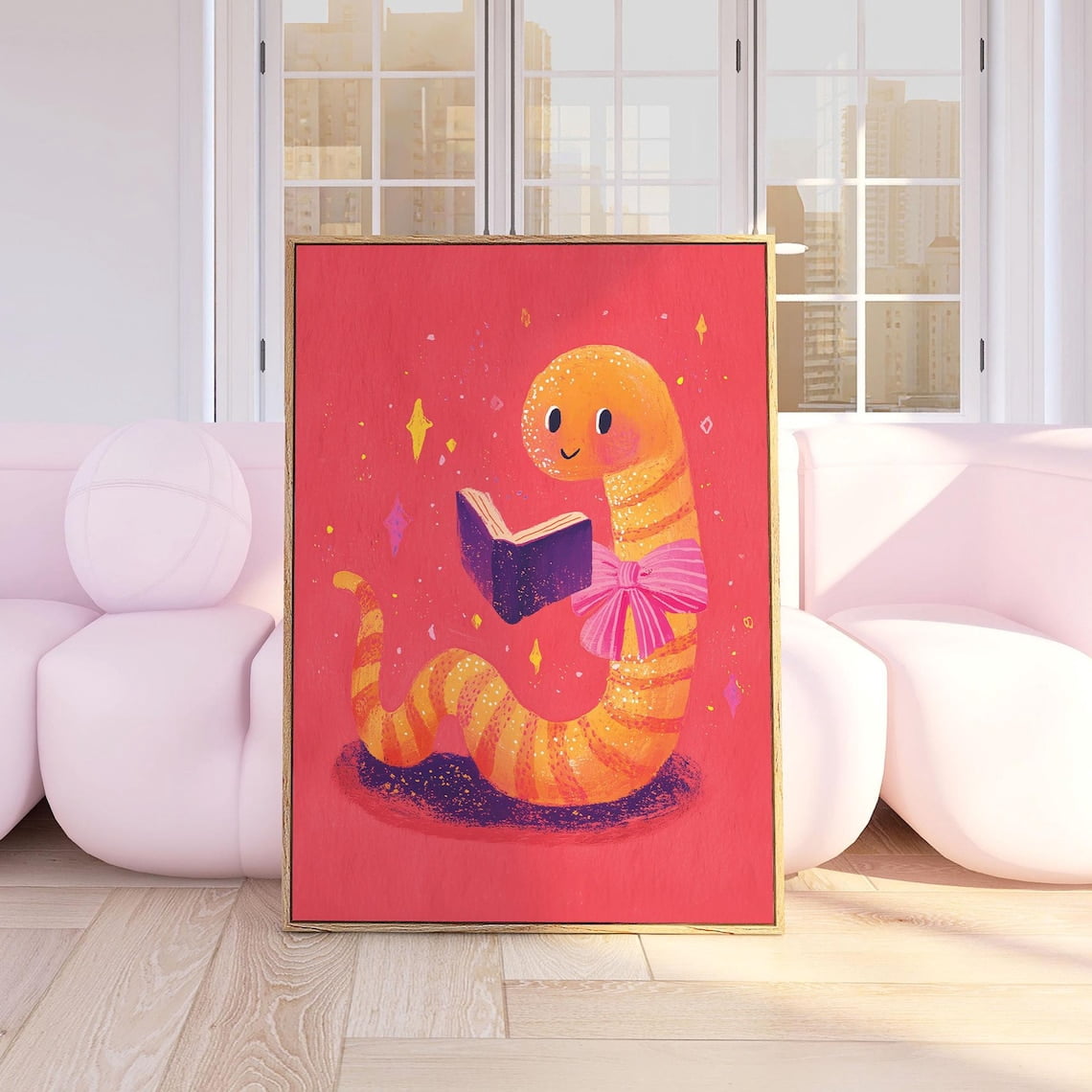 Bookworm Wall Art Reading Print Cute Book Lover Decor Dorm Room Her ...
