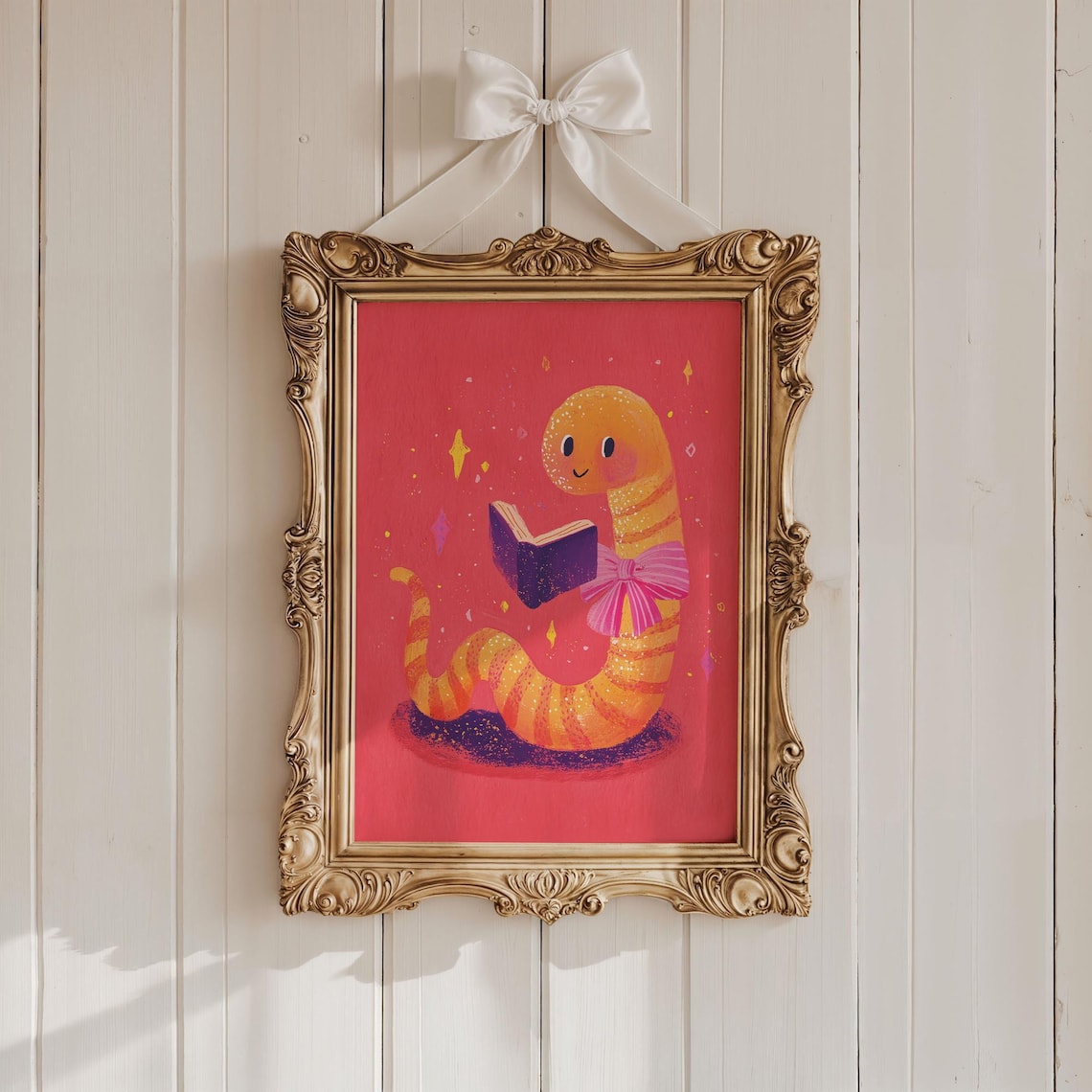 Bookworm Wall Art Reading Print Cute Book Lover Decor Dorm Room Her ...