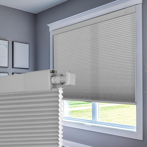 Boolegon No Drill Blinds for Windows Half Blackout Cellular Shades Cordless No Tools Honeycomb Pull Down Easy Install Cellular Blinds for Door, Home, Light Gray, 22.5" W x 82" H