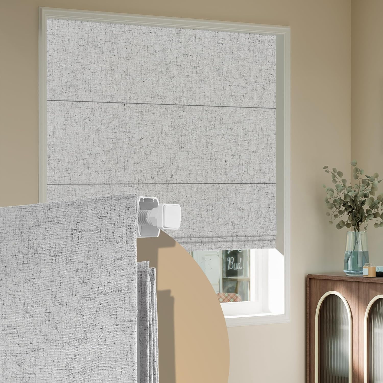 Boolegon No Drill Cordless Roman Shades for Windows, No Fray Blackout Roman Blinds No Tools, Easy Install for Indoor Windows,Living Room,Bathroom,Bedroom,Marble,23.5" W x 39" H