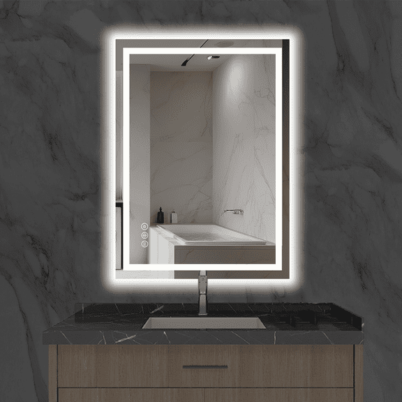 Booluu 24X32 LED Bathroom Mirror with Lights, Anti-Fog, Dimmable, Backlit Front Lit, Lighted Bathroom Vanity Mirror for Wall, Memory Function, Tempered Glass