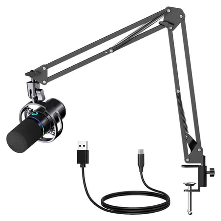 Behome 360° XLR USB Dynamic Microphone, Podcast Microphone with Boom Arm, RGB Light, Mute Indicator, Volume Adjustment,Gaming Microphone for PC, Streaming, Podcast, Discord, PS5,Black