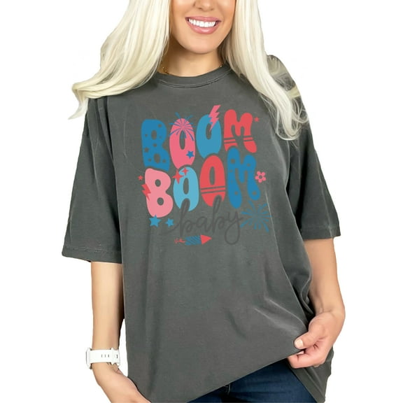Boom Boom Baby, 4th of July, Pepper Comfort Colors T-Shirt, Medium