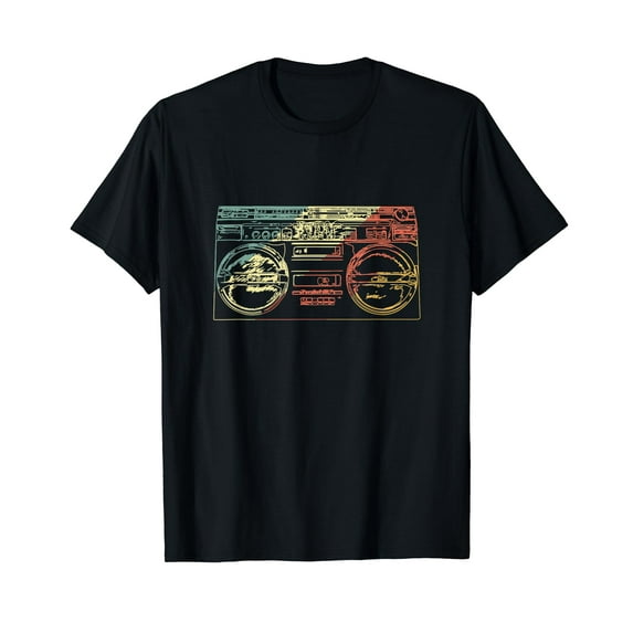 Boom Box Sketch Vintage Oldschool Hip Hop Black T-Shirt