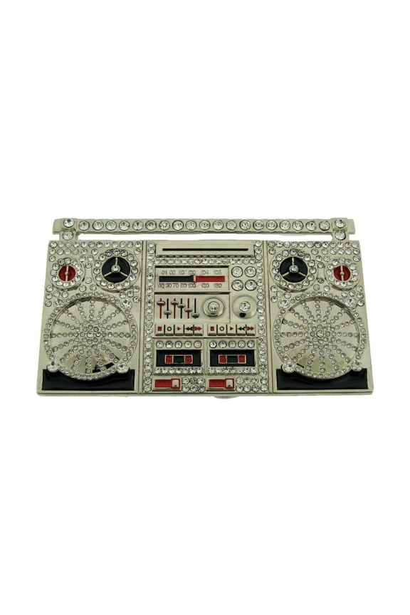 Boom Box Stereo Old School Style Rap Hip Hop Belt Buckle Blinged Silver Retro