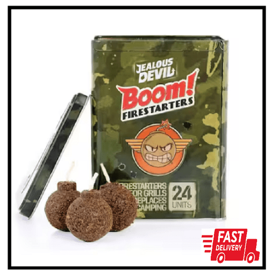 Boom Charcoal Firestarters Waterproof 20 Min Long Burn Organic 24 Pack