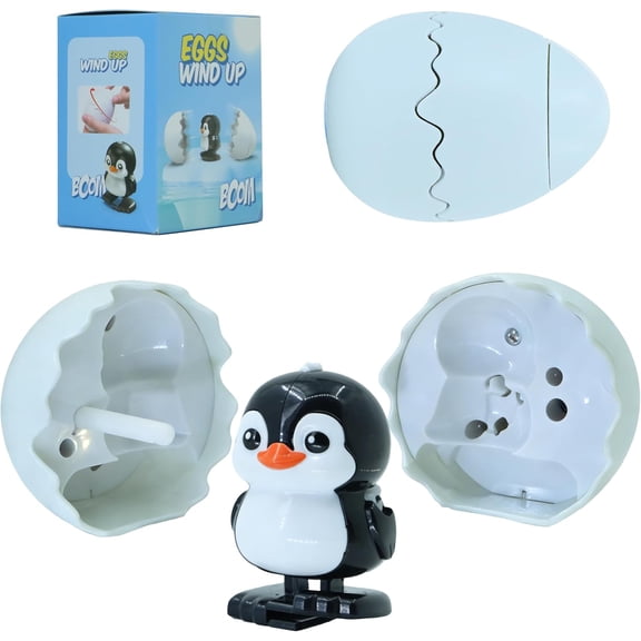 Boom Eggs Wind Up Surprise Toys, Rotate to Hatch Walking Animal, Reusable Clockwork Toy for Kids Boys Girls Birthday Easter Holiday Party Favors (Penguin)
