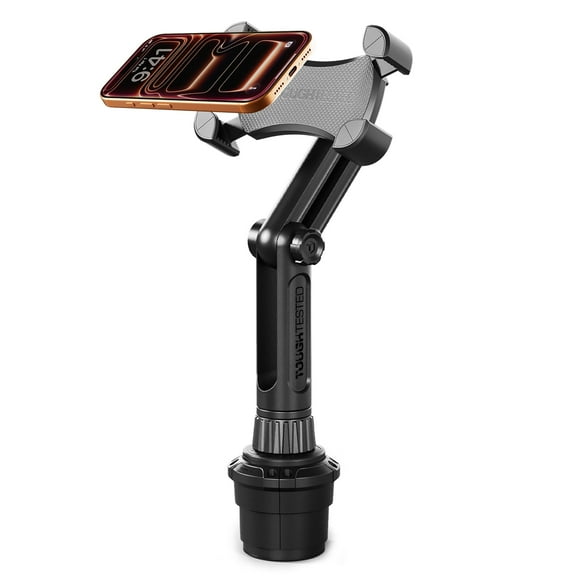 ToughTested Boom Adjustable Cup Holder Phone Mount with Adjustable Boom Arm, 360 Rotating Expandable Grip, One-Button Quick Release, Universal Smartphone Holder for Vehicles