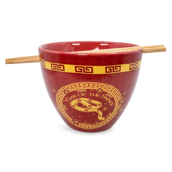 Boom Trendz Year Of The Snake chinese Zodiac ceramic Dinnerware Set Includes 16-Ounce Ramen Noodle Bowl Wooden chopsticks Asian Food Dish Set Home & Kitchen Kawaii Lunar New Year gifts, Red, One Size