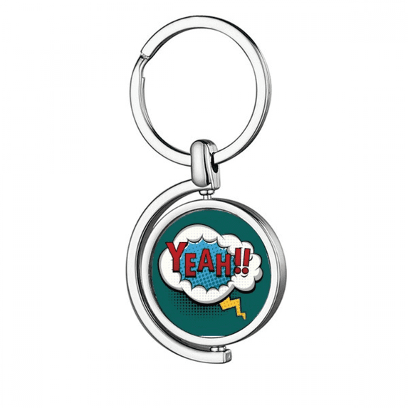 Boom Yeah Dialog Marked Art Deco Fashion Rotating Keychain Metal Keyring Holder