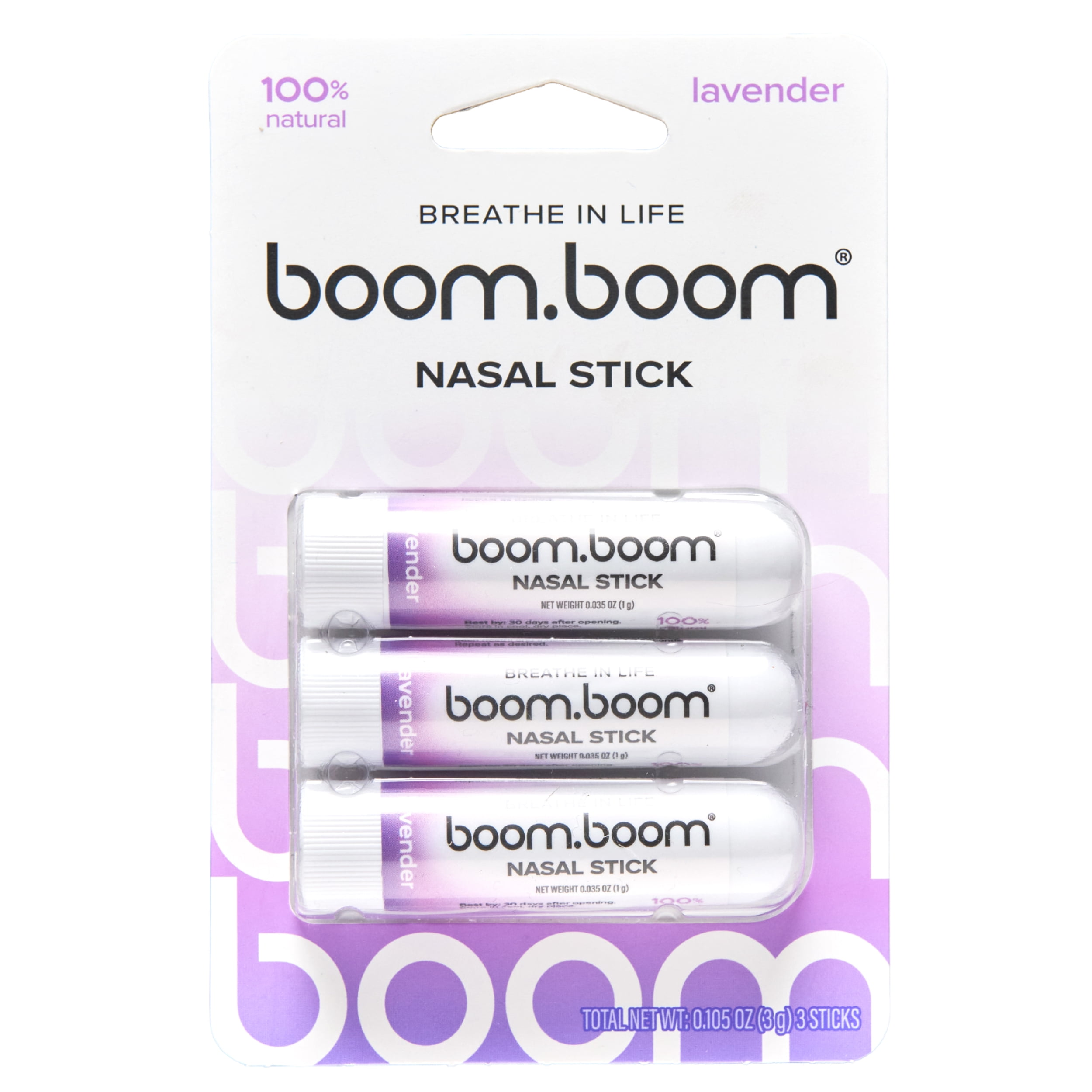 BoomBoom Nasal Stick (3-Pack) | Vapor Flow Technology | Cool Refreshing Sensation | Natural Mood Boost | Simple Ingredients | Essential Oils + Menthol Inhaler (Lavender)