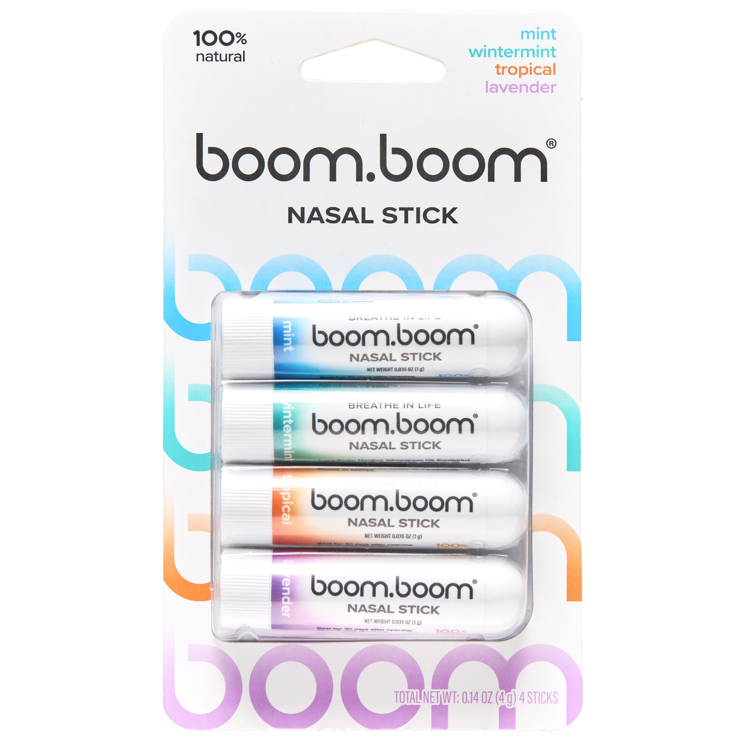 BoomBoom Nasal Stick | Vapor Flow Technology | Cool Refreshing Sensation | Natural Mood Boost | Simple Ingredients | Essential Oils + Menthol Inhaler (Mint, Wintermint, Tropical, Lavender)