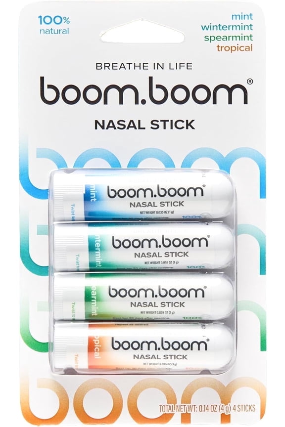 Nasal Stick (4 Pack) | Enhances Breathing + Boosts Focus | Provides Fresh Cooling Sensation | Aromatherapy Inhaler Made with Essential Oils + Menthol (Mint, Wintermint, Tropical, Spearmint)
