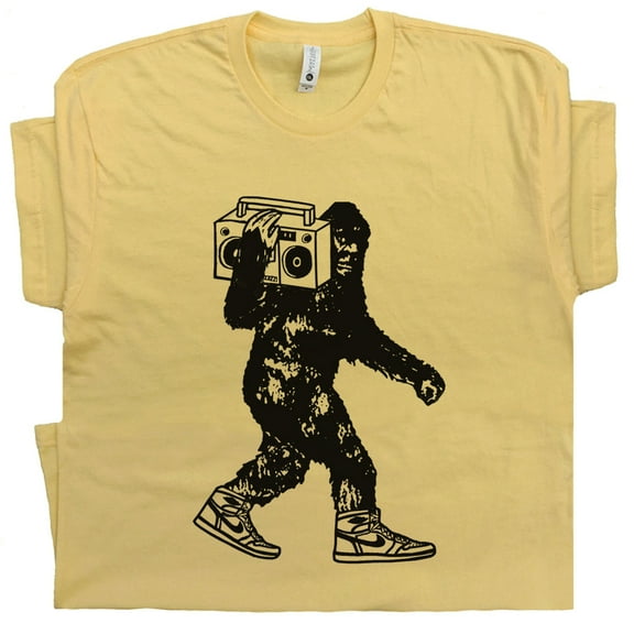 Boombox Bigfoot Shirt Funny Sasquatch T Shirts For Men Women Retro Big Foot Cool 80s 90s Vintage Stereo Yeti Cool Graphic Tee