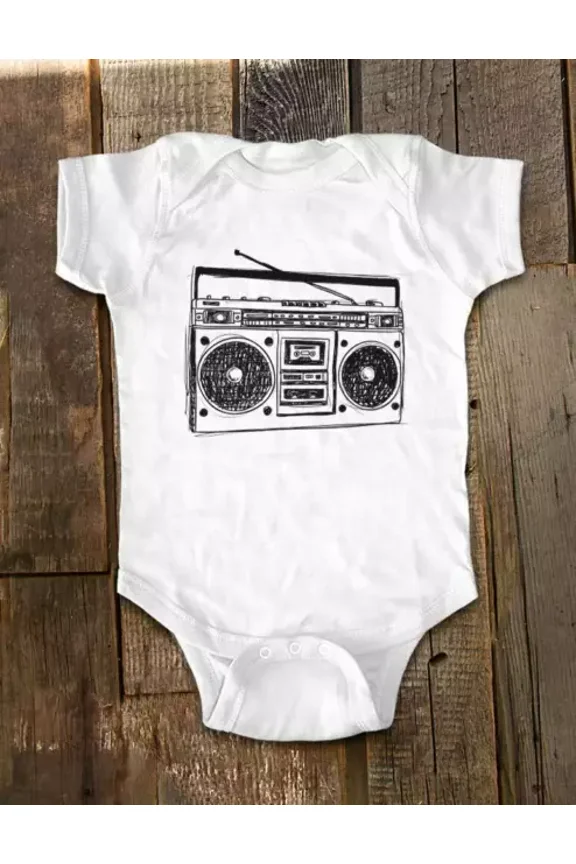 Boombox Boom Box Retro Vintage Music 1980'S Player Baby Bodysuit Cute Baby Onesie, BABY BODYSUIT LAT 4424