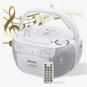 cd players portable,cd playerboombox with remote, AM/FM, Tape Recording, TF/USB Drive, AC or D Battery Powered, Headphone Jack, Stereo Sound (White)