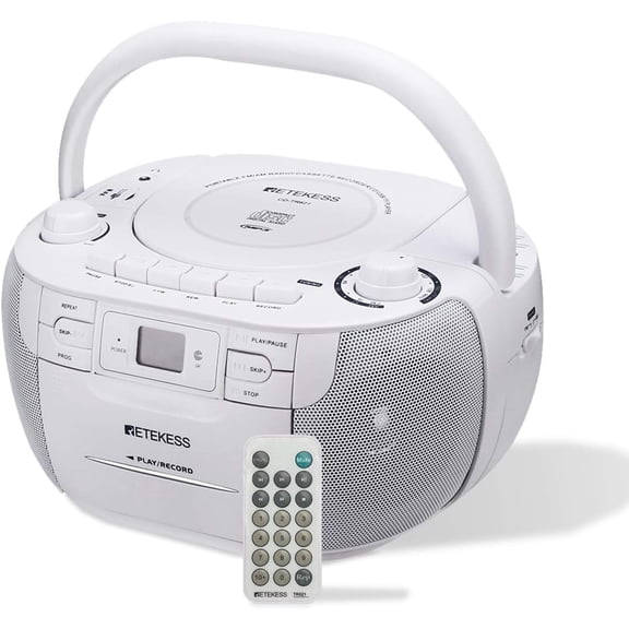 Retekess TR621 CD Players Portable, CD Cassette Player Combo, AM/FM, Tape Recording, TF/USB Drive, Headphone Jack, Stereo Sound (White)
