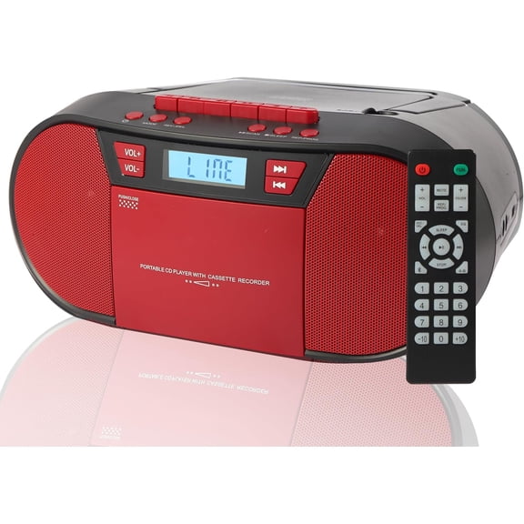 Boombox CD Player Portable, Cassette Player Combo with CD MP3 Bluetooth AUX TF USB FM Radio AC/DC Powered, Boom Box with Remote Control, Headphone Jack, Stereo Sound for Home,Kids,Gift