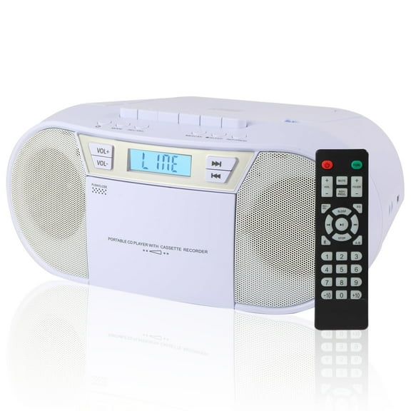 Boombox CD Player Portable, Cassette Player Combo with CD MP3 Bluetooth AUX TF USB FM Radio AC/DC Powered, with Remote Control, Headphone Jack, Stereo Sound for Home,Kids,Gift(White)