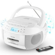 Boombox Cassette CD Player Combo with Bluetooth, AM/FM Radio, Remote Control, Tape Recording, AUX/USB Drive, Stereo Sound & Headphone Jack, AC/DC Powered,LED Display for Home,Kids,Gift