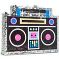 thumbnail image 1 of BLUE PANDA Boombox Pinata - 16.5 x 12.8 x 3 In, Silver & Neon - Pinata for Birthdays, 80, 90s Theme Party Decoration & Dance Supplies, 1 of 9