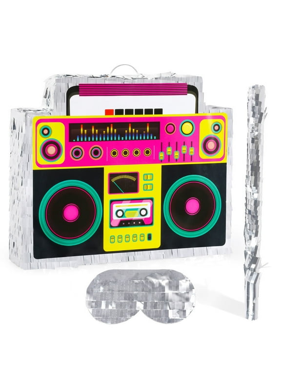 Boombox Pinata with Pinata Stick & Hanging Loop Retro 90s Hip Hop Mexican Pinata Game for Back to the 80s Party Nostalgia Radio Pinata Gifts 70' Theme Birthday Party Decorations Supplies