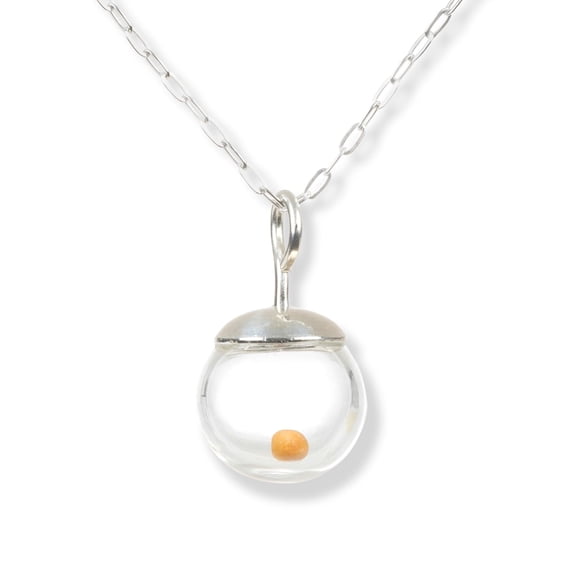 Boomdyada Sterling Silver Mustard Seed Necklace, Vintage Style Glass Globe Necklace, Adjustable Cable Chain, Sterling Silver