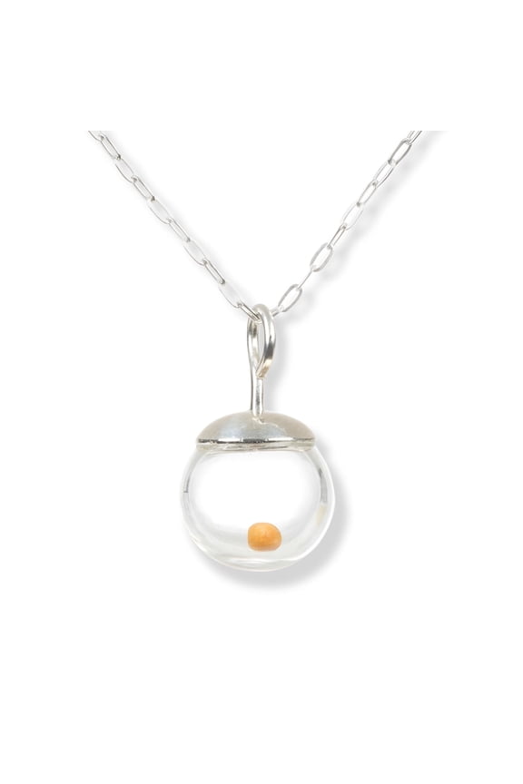 Sterling Silver Mustard Seed Necklace, Vintage Style Glass Globe Necklace, Adjustable Cable Chain, Sterling Silver