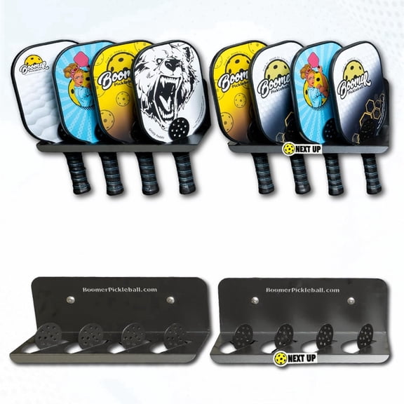Boomer 45D Pickleball Paddle Rack Holds 4 Paddles at 45 Degree Angle Heavy Duty Steel Court Organizer Pack of 2