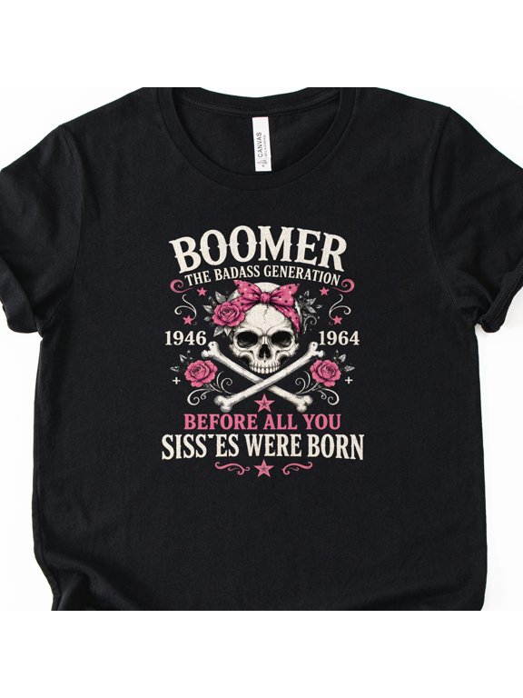 Boomer Badass Generation 1946-1964 Skull Bow Roses Bella Graphic Tee