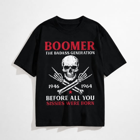 Boomer Badass Generation Rock Roll Skull Funny Saying Men T-Shirt