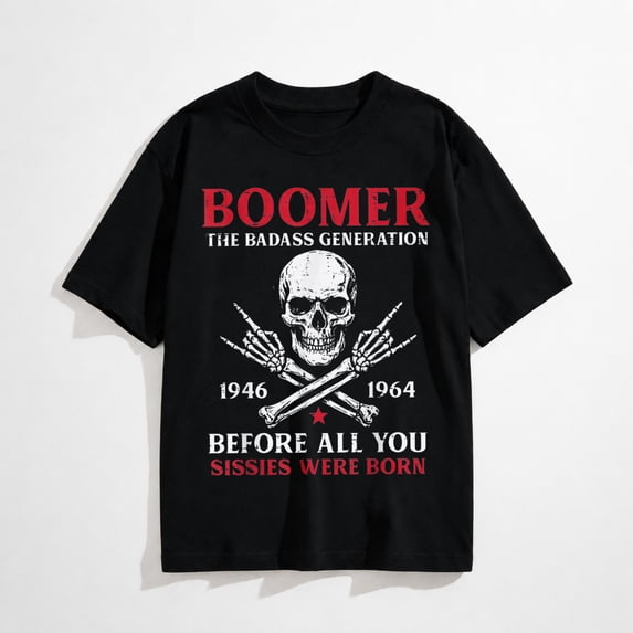 Boomer Badass Generation Rock Roll Skull Funny Saying Men T-Shirt